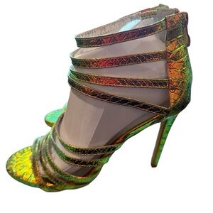 Bella Luna Strappy Iridescent Snakeskin Print Heels Size 8